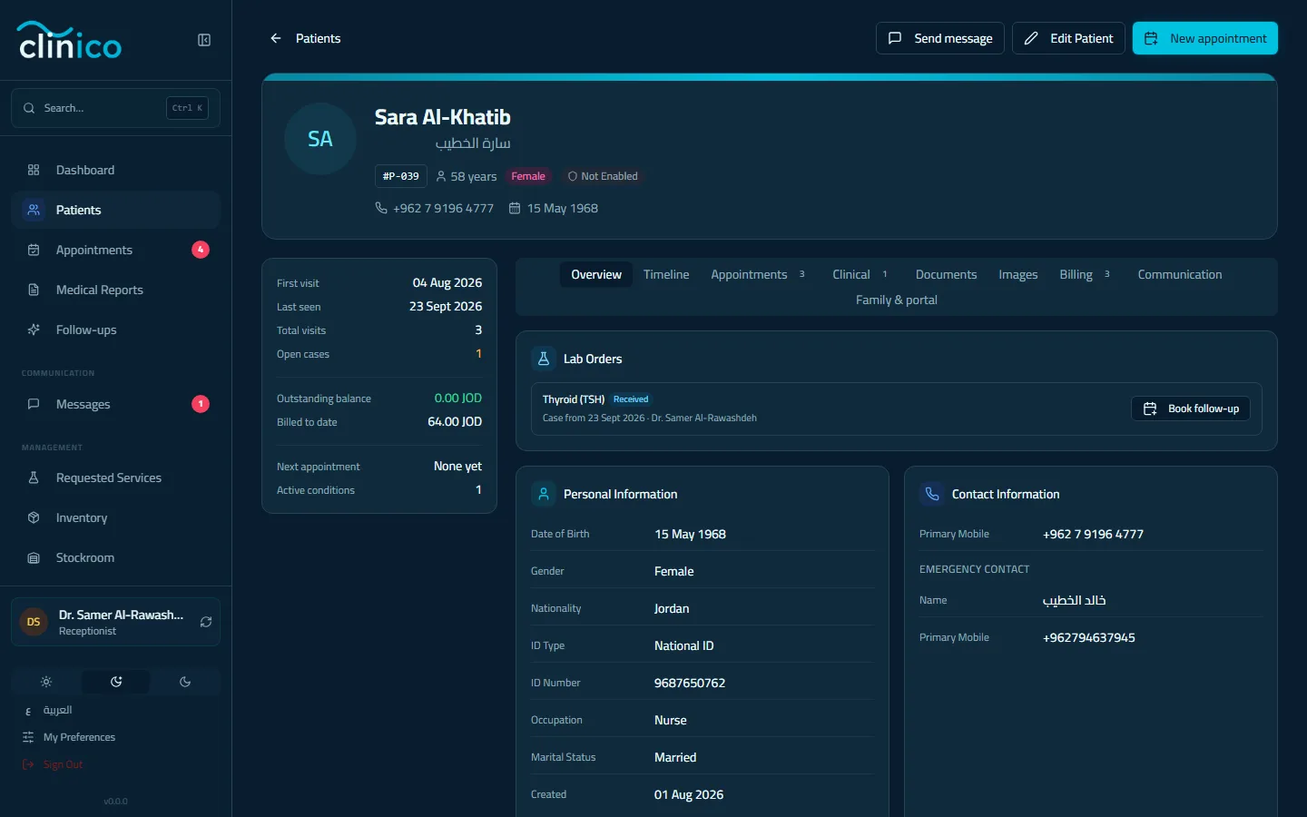 A patient profile and its tabs