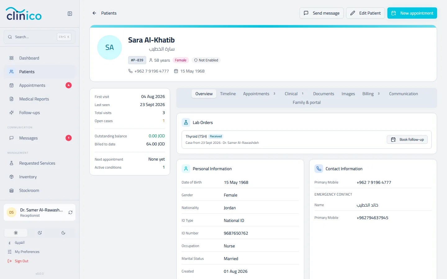 A patient profile and its tabs
